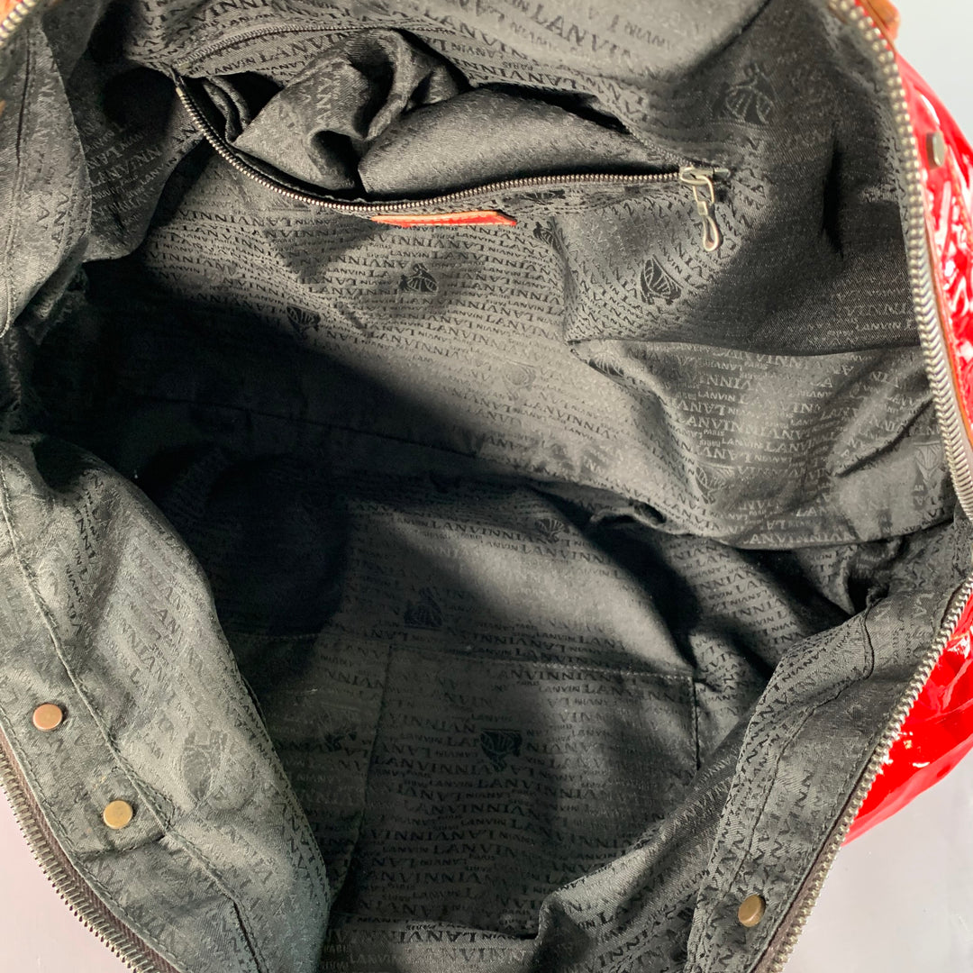 LANVIN Vintage Red Patent Leather Overnight Handbag