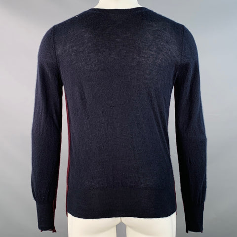 VINTAGE Size M Navy Burgundy Two Toned Knit Distressed Pullover