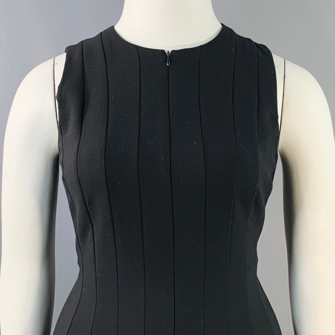 AKRIS Size 10 Black Wool Blend Zip Up Knee Length Sleeveless Tulip Dress