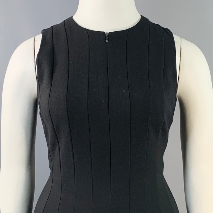 AKRIS Size 10 Black Wool Blend Zip Up Knee Length Sleeveless Tulip Dress