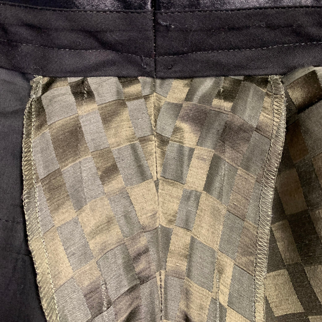 HAIDER ACKERMANN Size 32 Olive Checkered Linen Silk Cropped Casual Pants