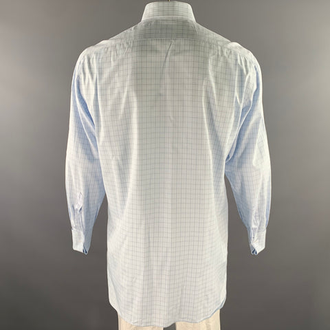 KITON Size L Light Blue Windowpane Cotton French Cuff Long Sleeve Shirt