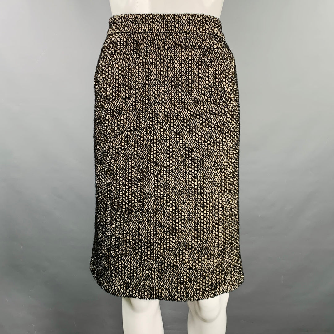 ZAC POSEN Size 6 Black White Cotton Blend Tweed Short Sleeve Skirt Suit