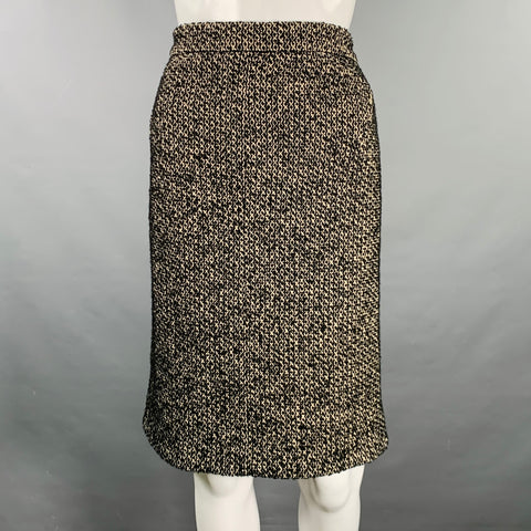 ZAC POSEN Size 6 Black White Cotton Blend Tweed Short Sleeve Skirt Suit