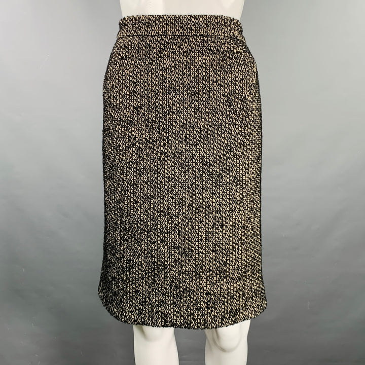 ZAC POSEN Size 6 Black White Cotton Blend Tweed Short Sleeve Skirt Suit