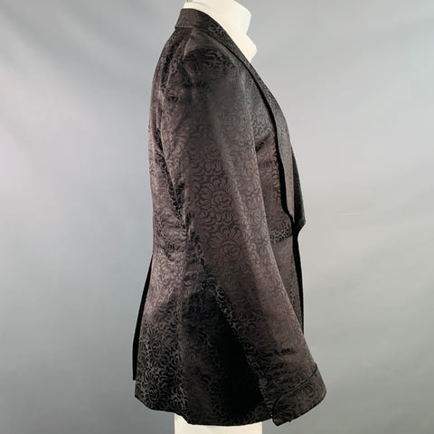 TOM FORD Size 40 Regular Black Jacquard Silk Cotton Linen Shawl Collar Tuxedo