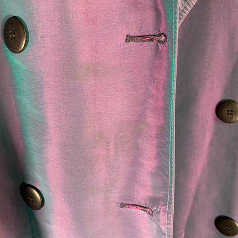 CHRISTIAN DIOR Size 6 Purple Teal Iridescent Trench Trench Coat