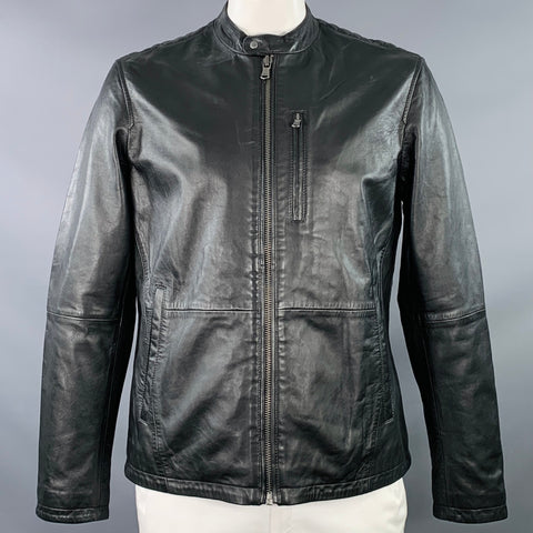 JOHN VARVATOS * U.S.A. Size L Black Sheepskin Leather Zip Pocket Moto Jacket