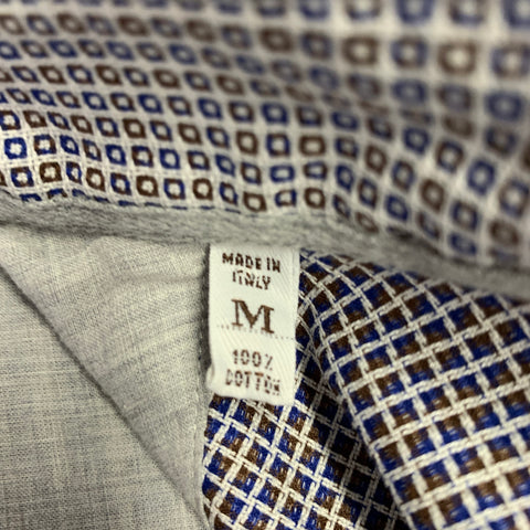 BRUNELLO CUCINELLI Size M Blue Brown Jacquard Cotton Long Sleeve Shirt