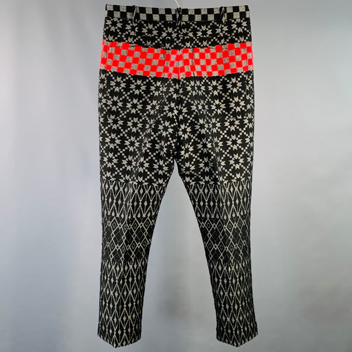 HAIDER ACKERMANN Size 32 Black Grey Red Jacquard Acrylic Blend Casual Pants