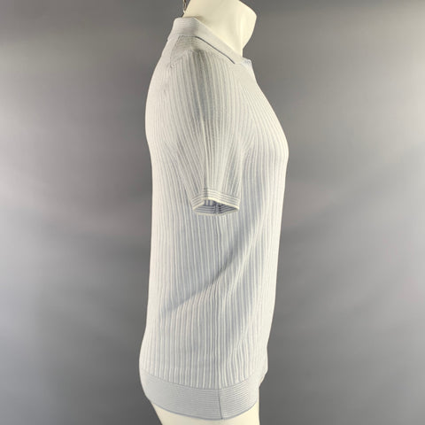 REISS Size XS White Light Blue Knit Viscose Blend Polo Short Sleeve Shirt