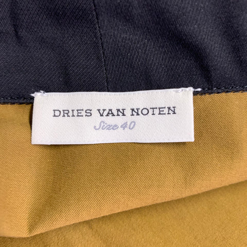 DRIES VAN NOTEN Size 8 Black Olive Cotton Two Tone 3/4 Sleeves Jacket