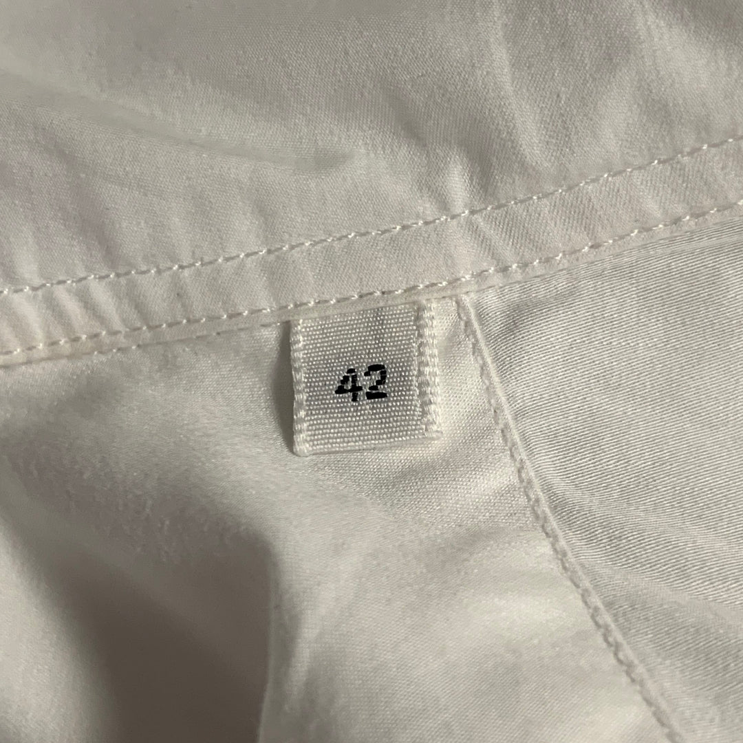 JIL SANDER Size 42 White Ruffled Cotton Tuxedo Long Sleeve Shirt