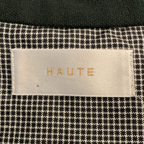 HAUTE Taille 42 Cuir Noir Full Zip Col Haut Poches Zippées Veste Ourlet Brut