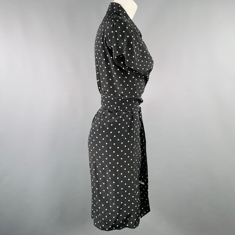 MAX MARA Size M White Black Silk Polka Dot Wrap Dress