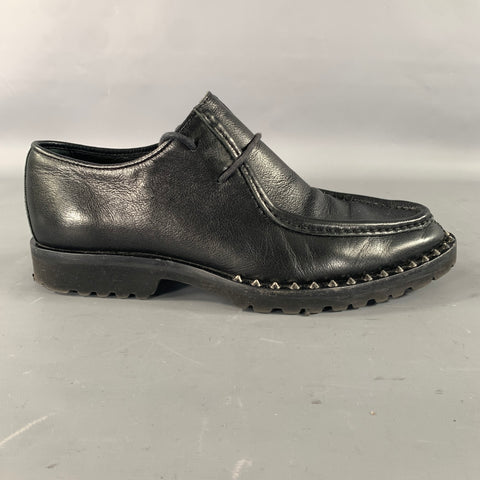 DSQUARED2 Worlds End Size 7 Black Silver Studded Leather Lace Up Shoes