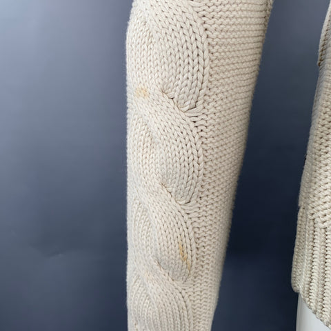 NO EXCESS Size M Beige Knit Cotton Blend Shawl Collar Sweater