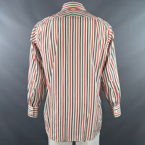 TURNBULL & ASSER Vintage Size L White Blue Red Stripe Cotton Long Sleeve Shirt