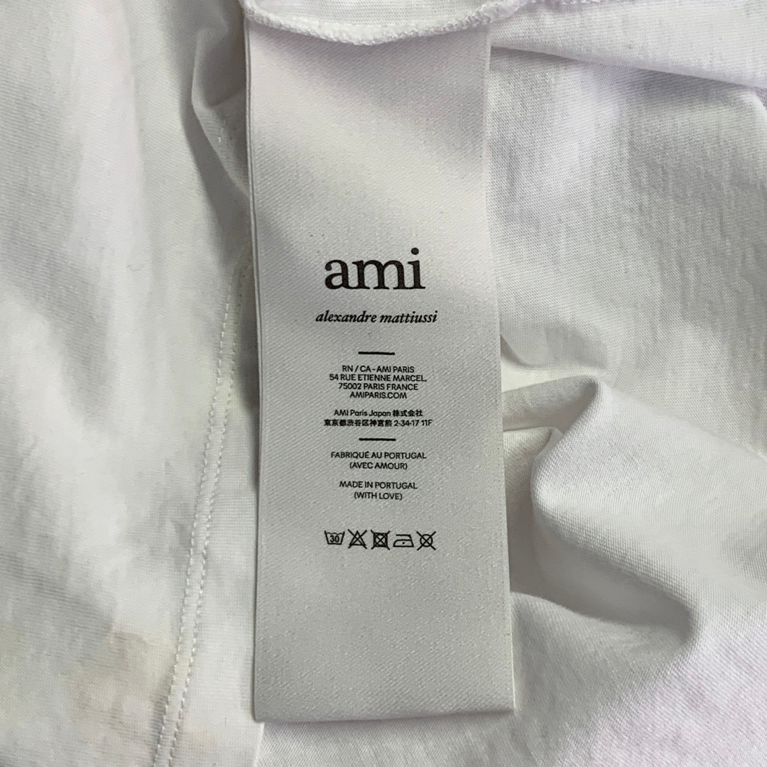 AMI by ALEXANDRE MATTIUSSI Size XL White Red Heart Logo Cotton Crew Neck T-shirt