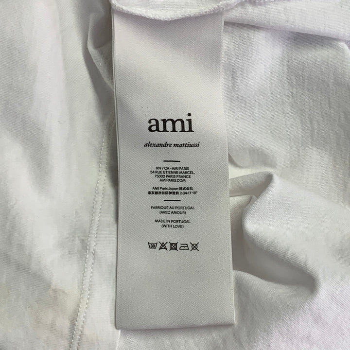 AMI by ALEXANDRE MATTIUSSI Size XL White Red Heart Logo Cotton Crew Neck T-shirt