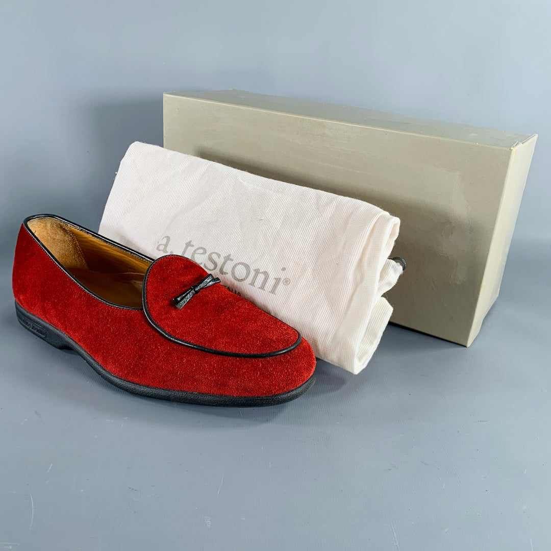 A.TESTONI Size 8 Burgundy Black Contrast Trim Suede Slip On Loafers A.TESTONI Size 8 Burgundy Black Contrast Trim Suede Slip On  main image 2