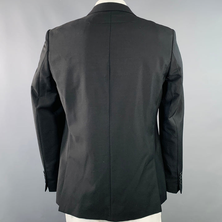 GIVENCHY Size 44 Black Wool Mohair Star Stripe Notch Lapel Sport Coat