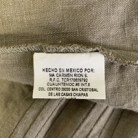 CARMEN RION Size S Green Olive Pleated Linen Long Sleeve Shirt