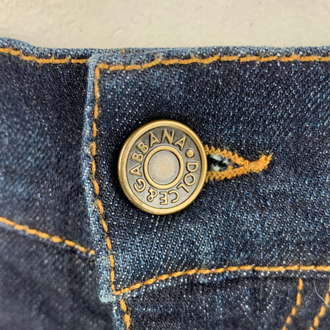 DOLCE &amp; GABBANA Talla 36 Vaqueros de tiro bajo en mezcla de algodón con puntadas en contraste índigo