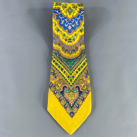 GIANNI VERSACE Yellow Blue Abstract Floral Silk Tie