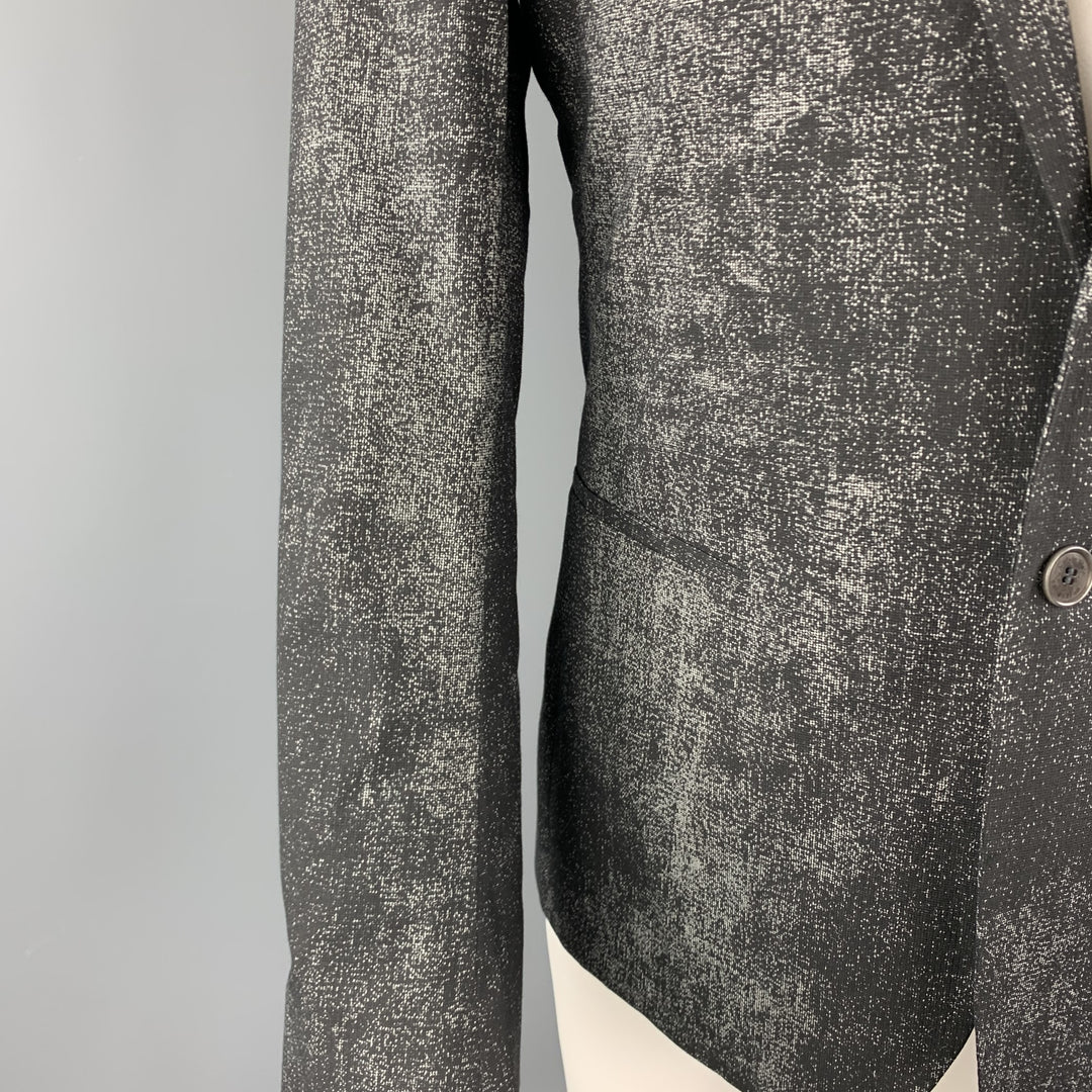 CALVIN KLEIN COLLECTION Size 36 Black & Grey Distressed Print Sport Coat
