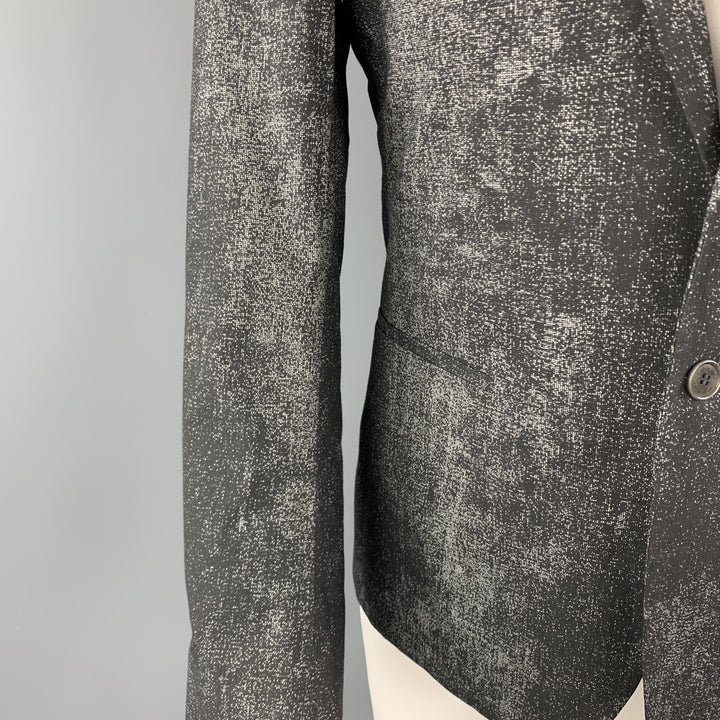 CALVIN KLEIN COLLECTION Size 36 Black & Grey Distressed Print Sport Coat