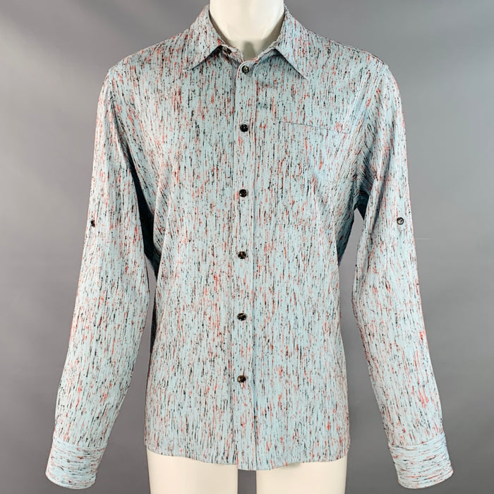 BOTTEGA VENETA 2023 Size M Blue Red Textured Oversized One Pocket Long Sleeve Shirt
