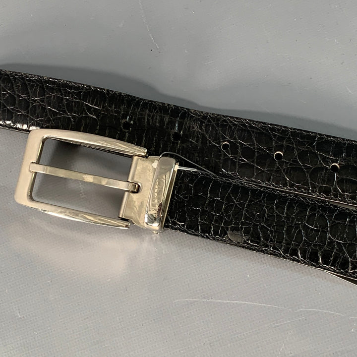MISSONI Size 43 Black Silver Embossed Leather Belt