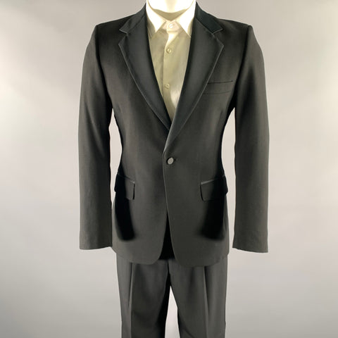 BARNEYS Size 38 Black Wool Notch Lapel Tuxedo