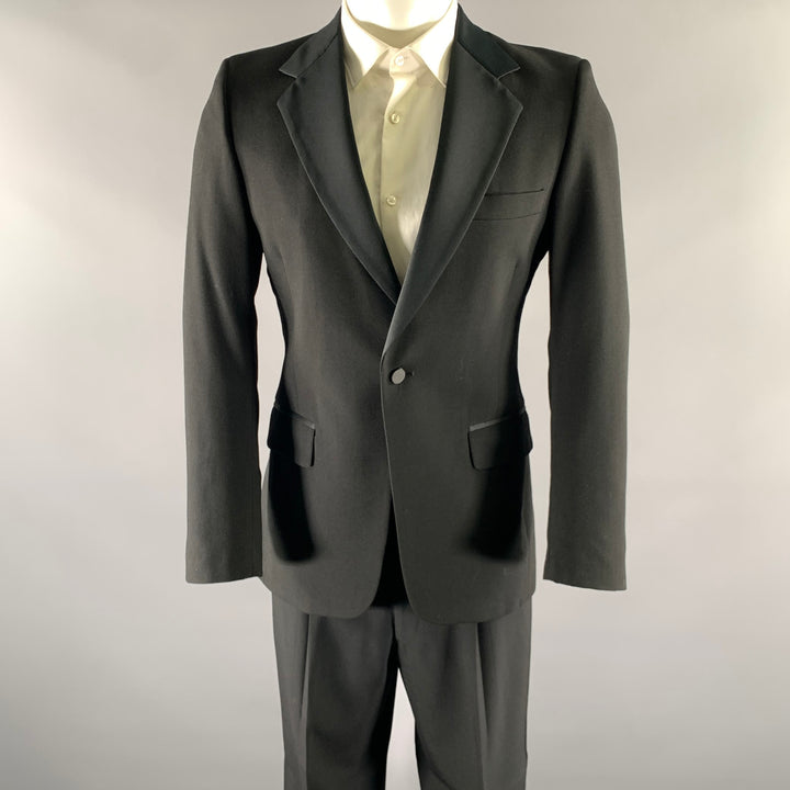BARNEYS Size 38 Black Wool Notch Lapel Tuxedo