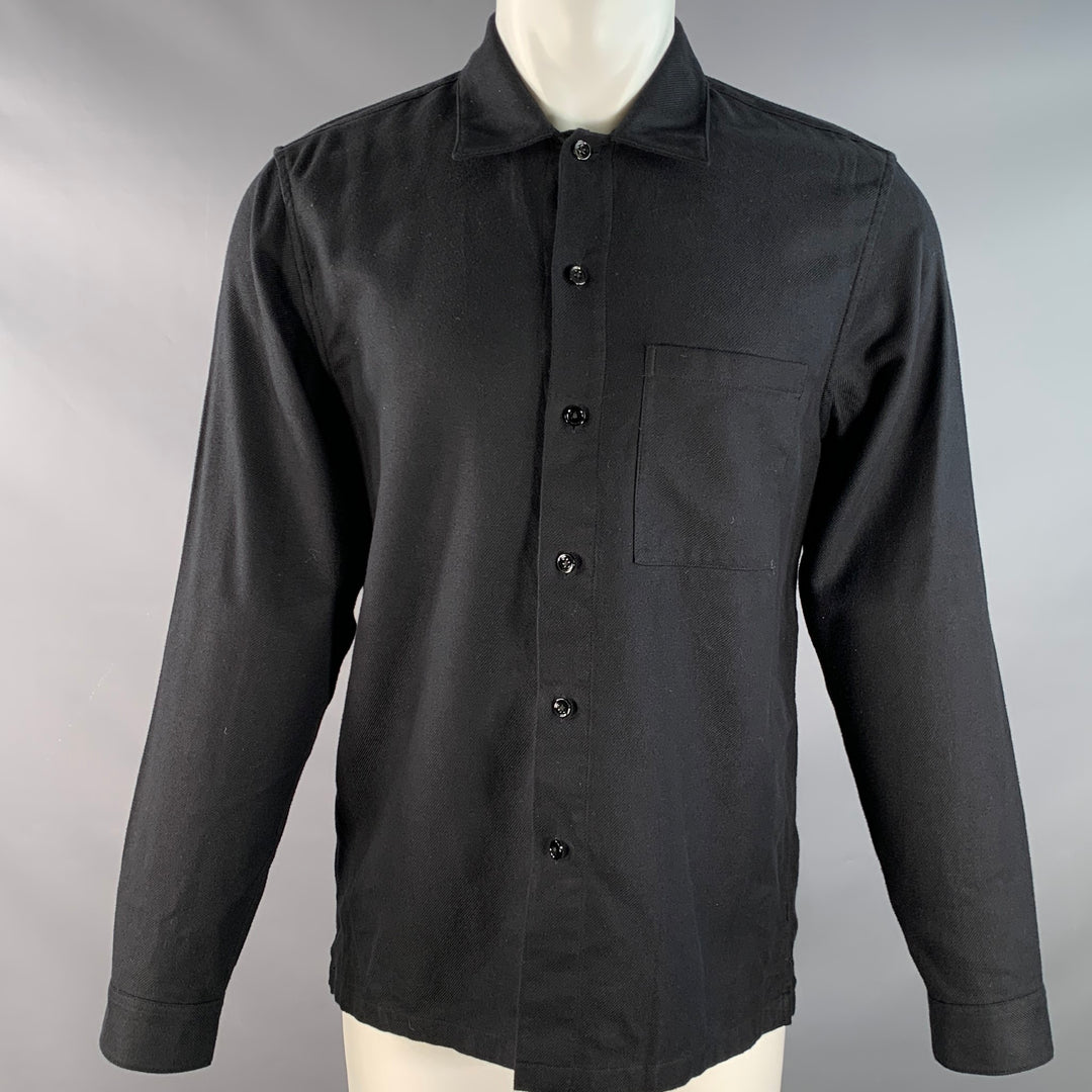 THEORY Size M Black Twill Cotton One pocket Long Sleeve Shirt