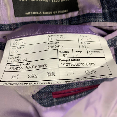 SARTORIA PARTENOPEA Size 42 Grey Purple Plaid Wool Cashmere Sport Coat