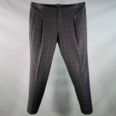 EMPORIO ARMANI Size 42 Grey Navy Plaid Wool Pleated Dress Pants