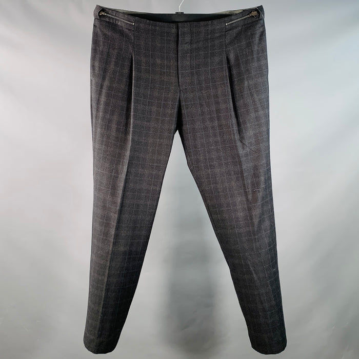 EMPORIO ARMANI Size 42 Grey Navy Plaid Wool Pleated Dress Pants