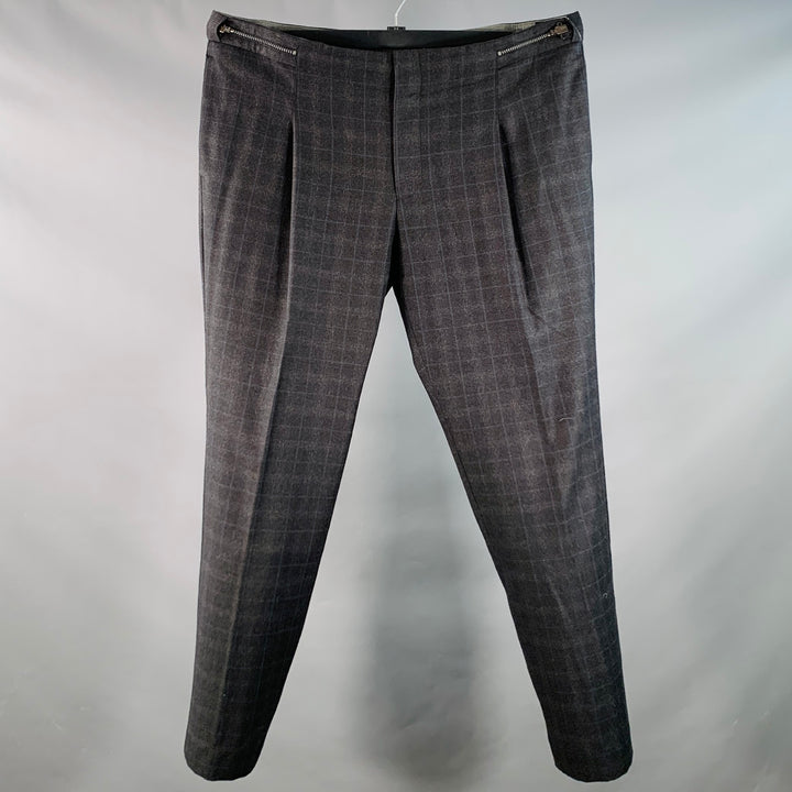 EMPORIO ARMANI Size 42 Grey Navy Plaid Wool Pleated Dress Pants