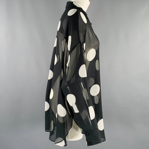 FOR LOVE & LEMONS Size S Black White Polyester Polka Dot Oversized Shirt