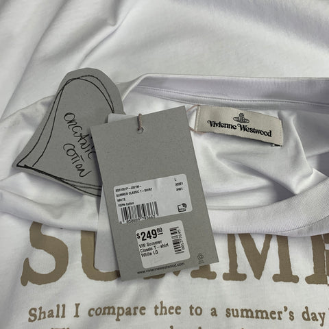 VIVIENNE WESTWOOD Size L Summer Classic White Beige Logo Cotton Blend Crew Neck T-shirt