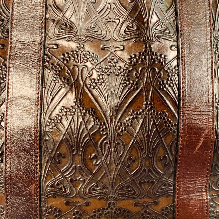 LIBERTY OF LONDON Brown Gold Embossed Leather Oversized Tote Handbag