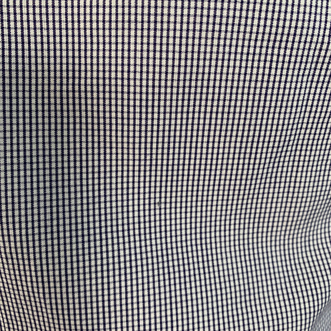 AGNÈS B. Size 38 Navy White Gingham Cotton Button Down Collar Short Sleeve Shirt
