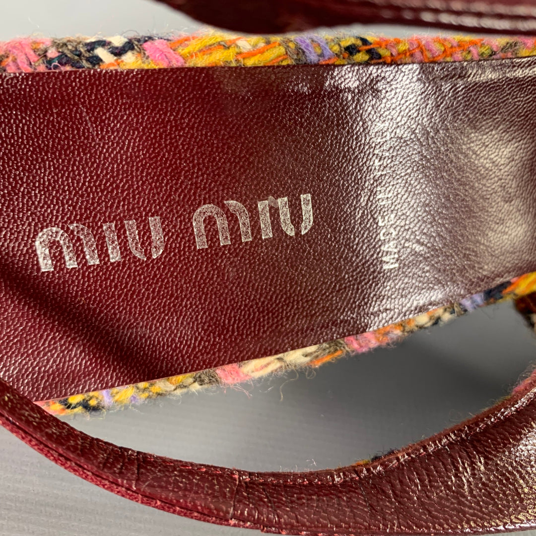 MIU MIU Size 7 Burgundy Wool Tweed Slingback Pumps
