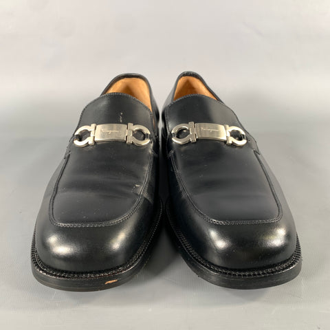 SALVATORE FERRAGAMO Size 9.5 Black Leather Horsebit Loafers