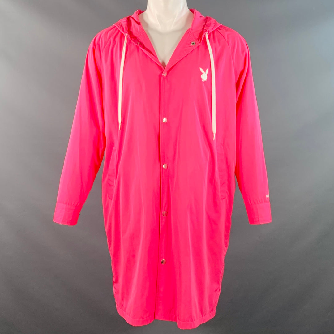 JOYRICH x PLAYBOY Size M Hot Pink Logo Polyester Hooded Snaps Coat