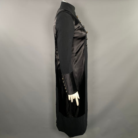 DONNA KARAN Size L Black Wool Blend Mixed Fabrics Double Breasted Coat