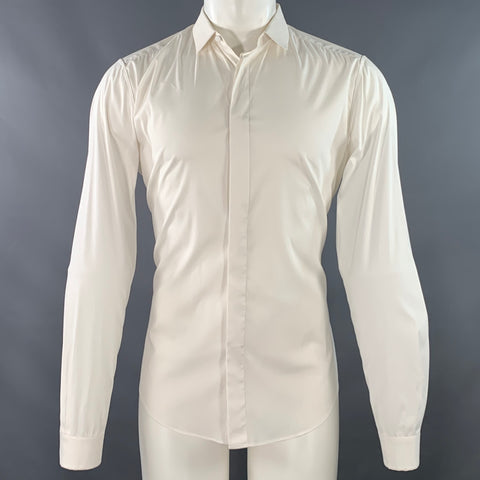 VALENTINO Size M White Cotton Hidden Placket Long Sleeve Shirt