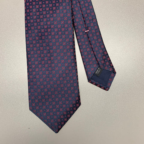 BORRELLI Navy Red Squares Silk Tie